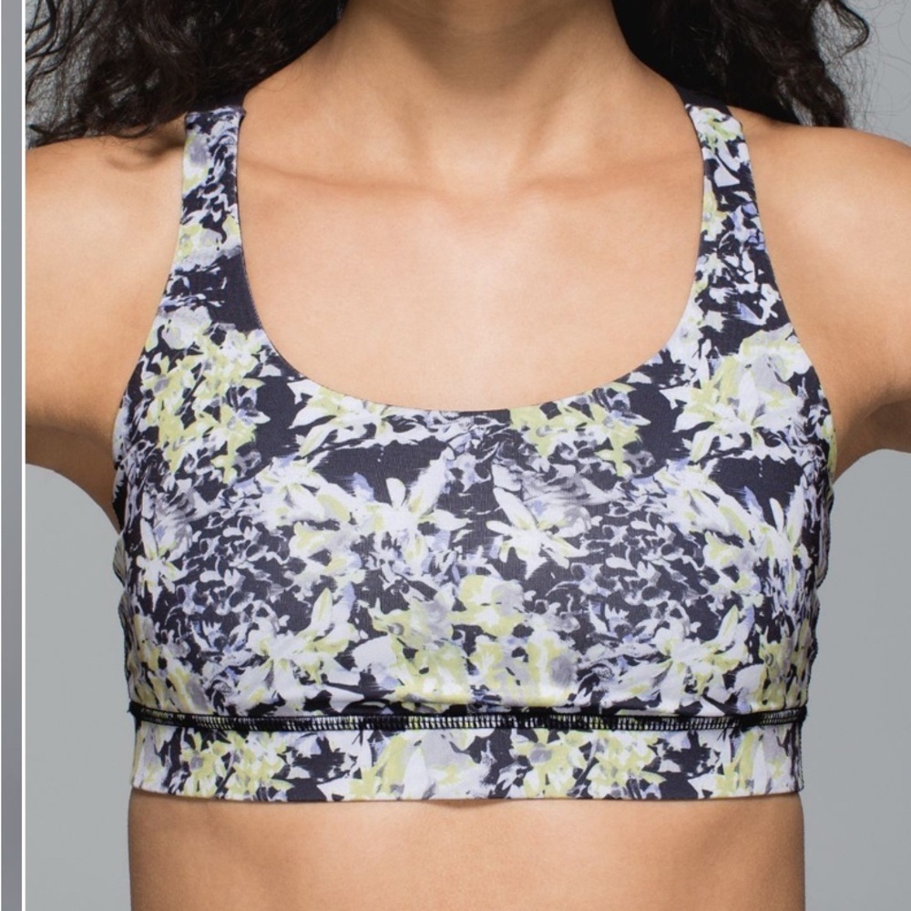 Lululemon Energy Bra Crosscourt Petal Black Clarity Yellow / Black size 6